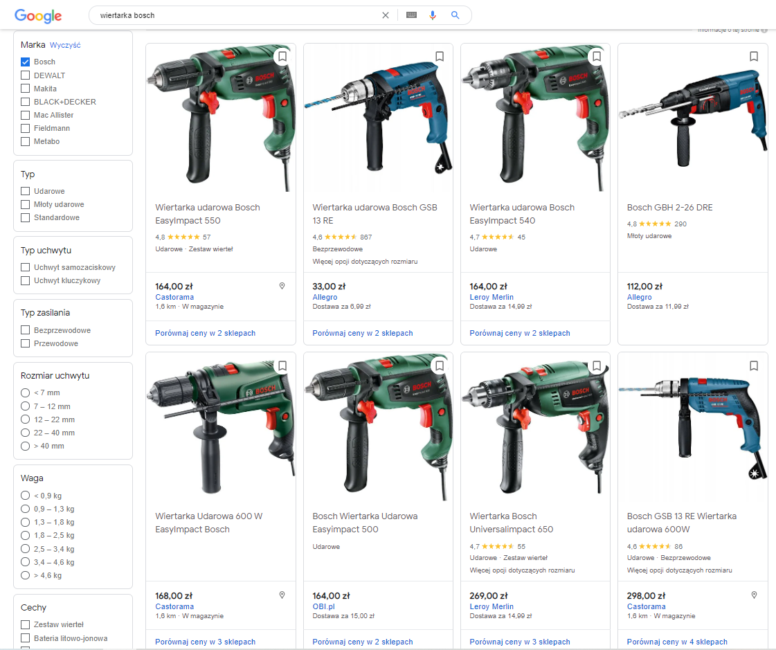 google shopping ceny