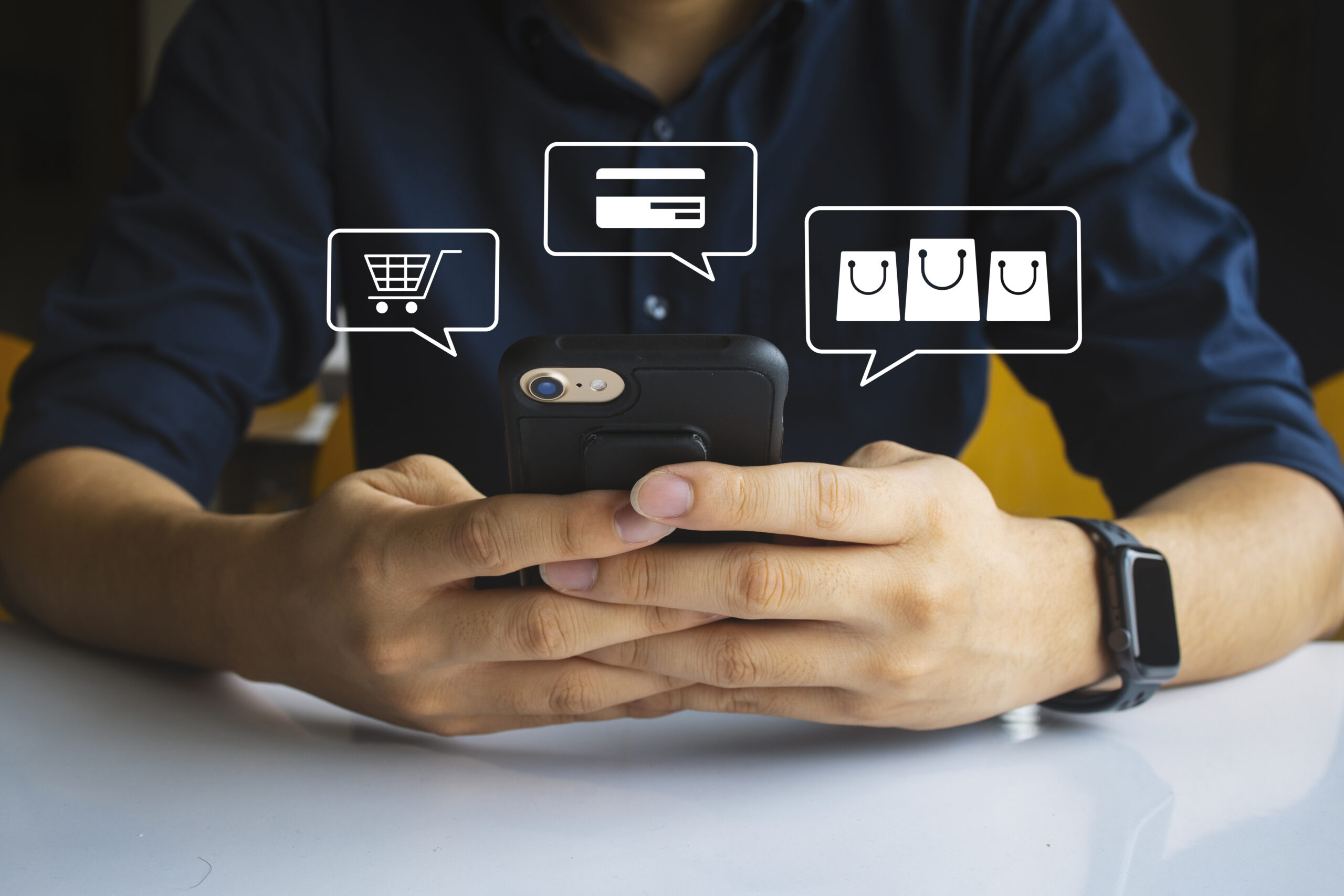 men hand holding texting using mobile relax at home with soft-fo